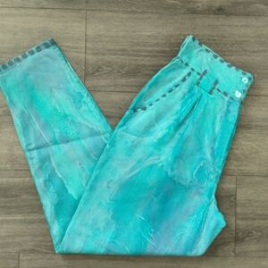 Silk Studio Collection Tie Dye Silk Turquoise High Waist Pants Vtg 90's Size M/L